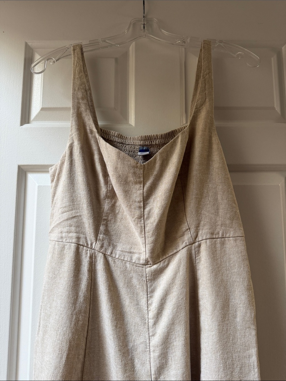 Beige Linen-Blend Sleeveless Midi Dress - Picture 2 of 8